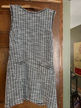 Max Studio Black and White Tweed Midi Dress giving Chanel vibes